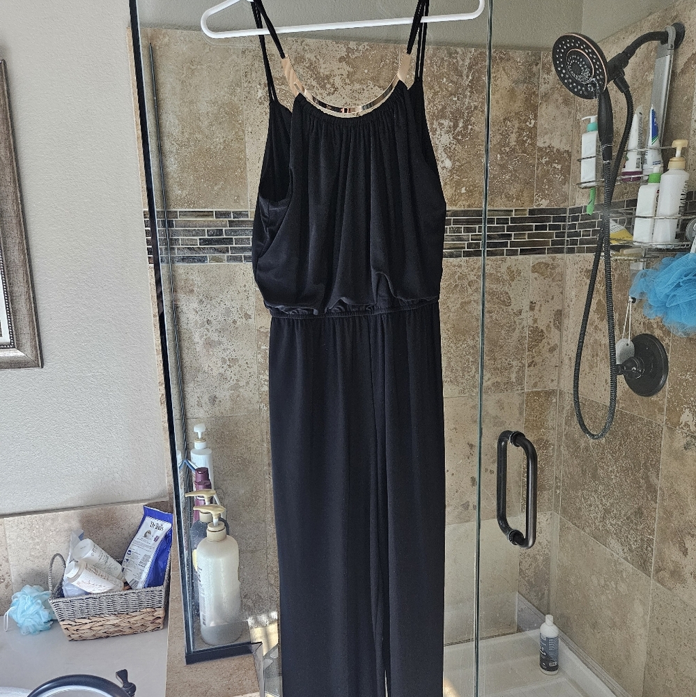 Black Pantsuit with Gold Collar